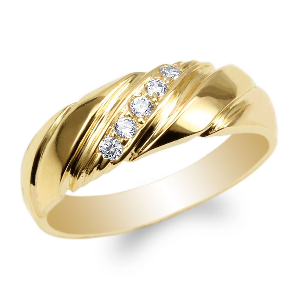 Wedding Rings Gold
 Womens Yellow Gold Plated Round CZ Luxury Wedding Band