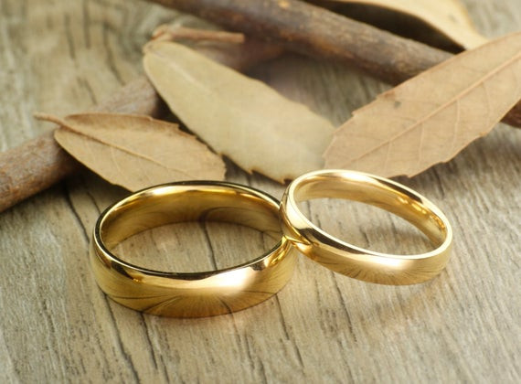 Wedding Rings Gold
 Handmade Gold Dome Plain Matching Wedding Bands Couple Rings