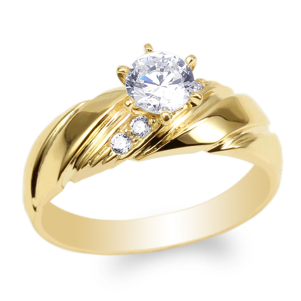 Wedding Rings Gold
 Womens 10K Yellow Gold Round CZ Luxury Engagement Wedding