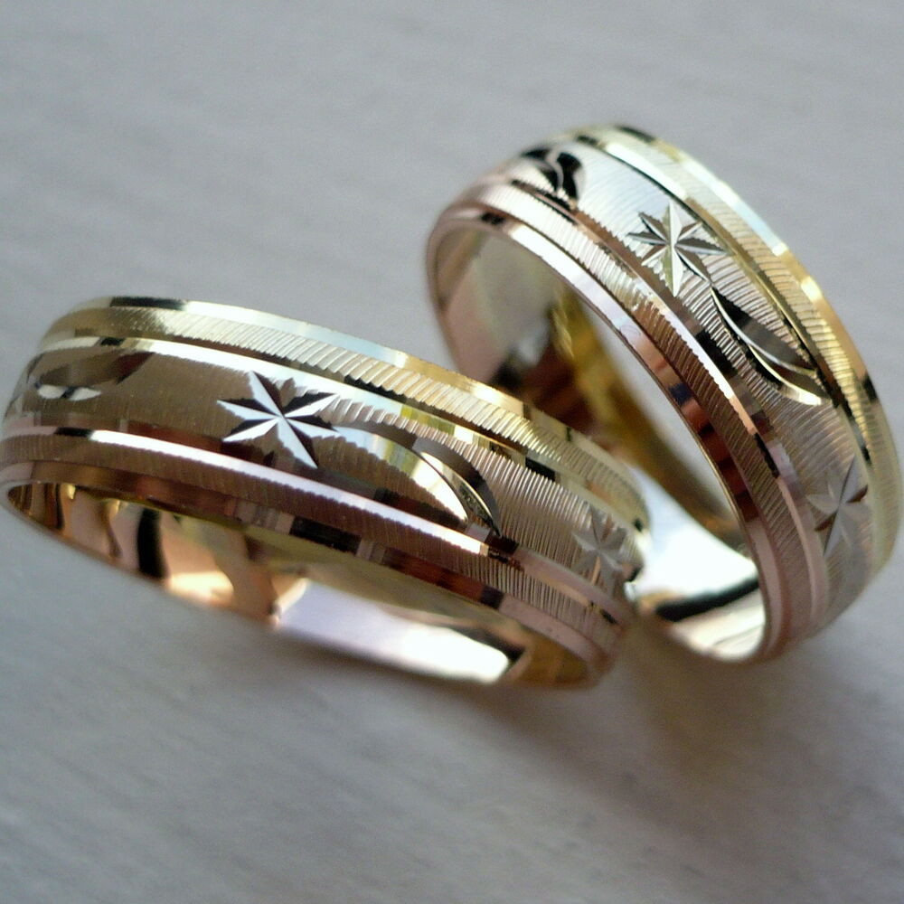 Wedding Rings Gold
 10K SOLID TRICOLOR GOLD HIS AND HER WEDDING BAND RING SET