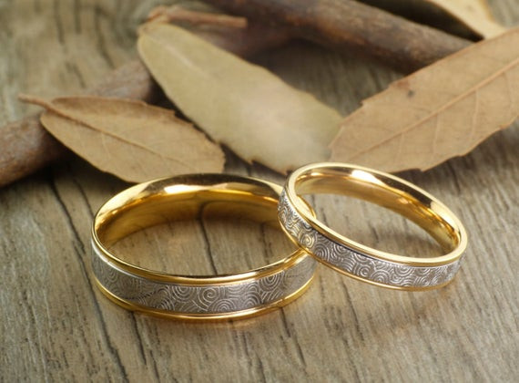 Wedding Rings Gold
 Handmade Gold Wedding Bands Couple Rings Set Titanium Rings