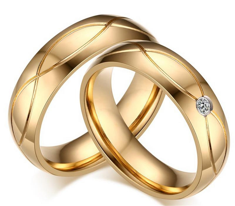 Wedding Rings Gold
 High Quality Couple Rings for Women Men Cubic Zirconia