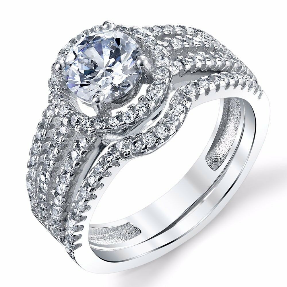 Wedding Rings
 925 Sterling Silver CZ Engagement Wedding Ring Set