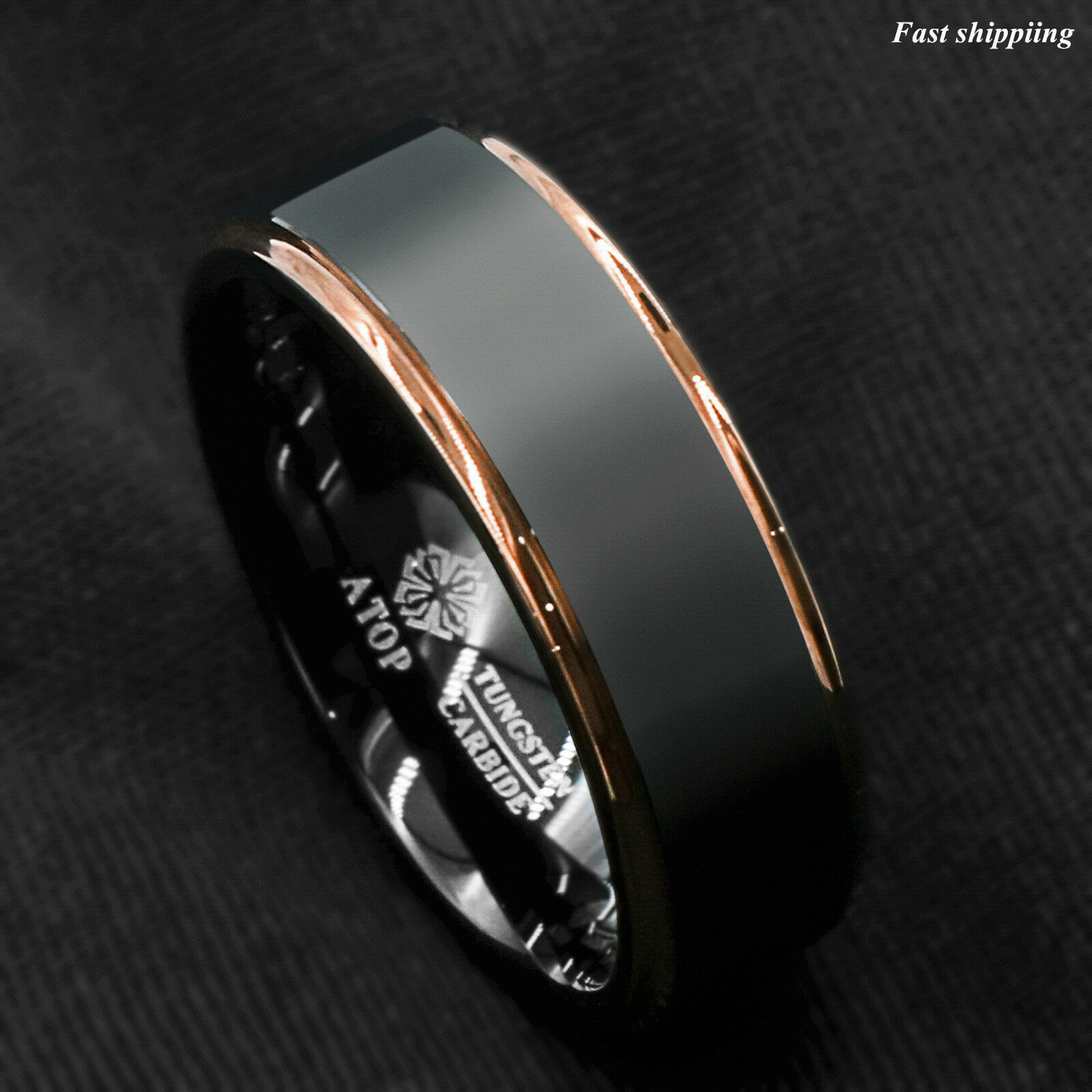 Wedding Rings Mens
 Tungsten Carbide ring rose gold black brushed Wedding Band