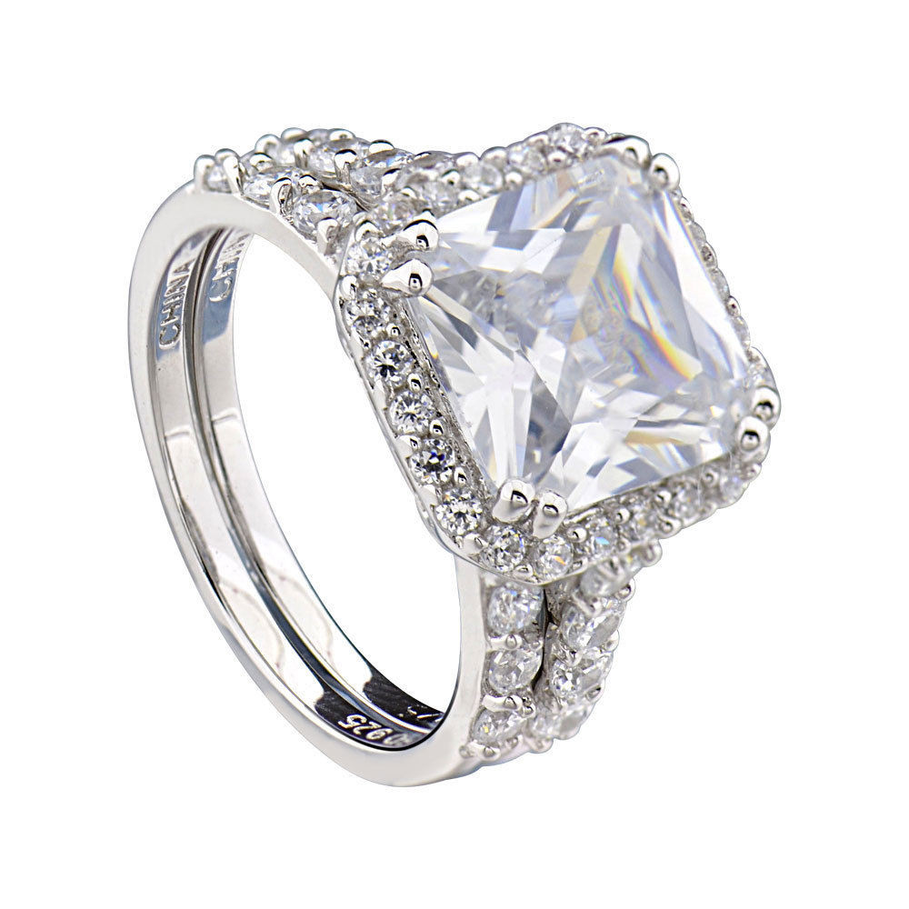 Wedding Rings Set
 Sterling Silver Cushion Cut Cubic Zirconia Engagement