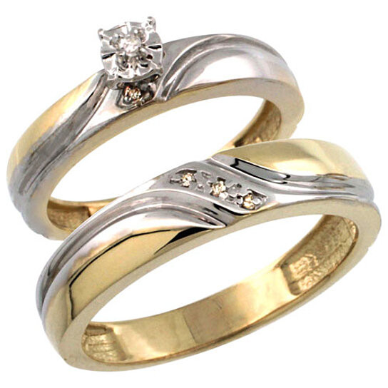 Wedding Rings Set For Him And Her
 Buy Gold Plated Sterling Silver 2 Piece Diamond Wedding
