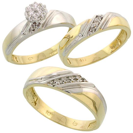 Wedding Rings Set For Him And Her
 Buy 10k Yellow Gold Diamond Trio Engagement Wedding Ring