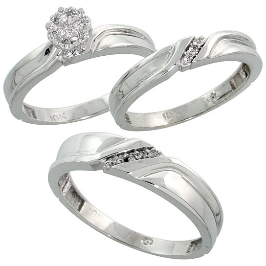 Wedding Rings Set For Him And Her
 Buy 10k White Gold Diamond Trio Engagement Wedding Ring