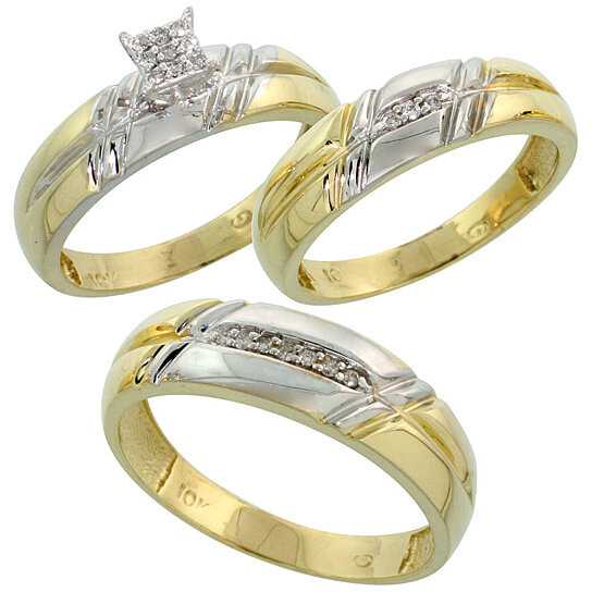 Wedding Rings Set For Him And Her
 Buy 10k Yellow Gold Diamond Trio Engagement Wedding Ring