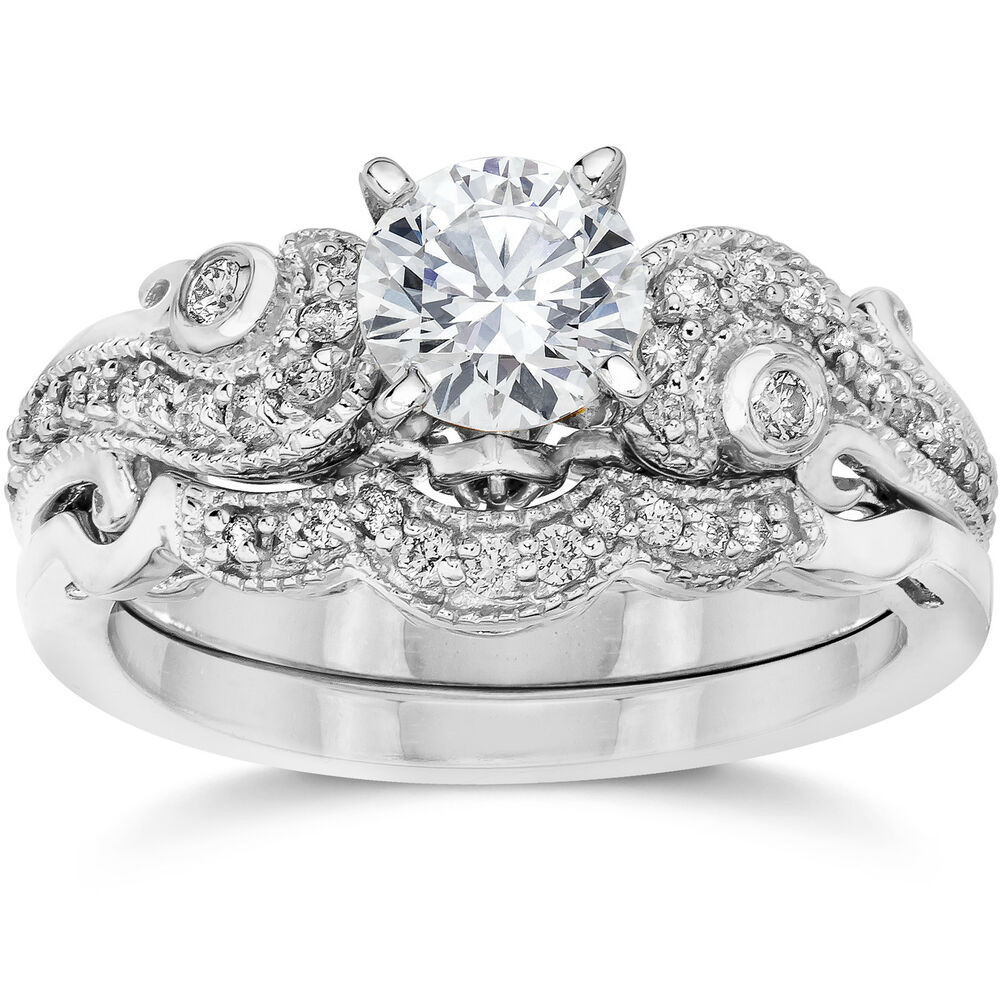 Wedding Rings Set
 Emery 3 4Ct Vintage Diamond Filigree Engagement Wedding