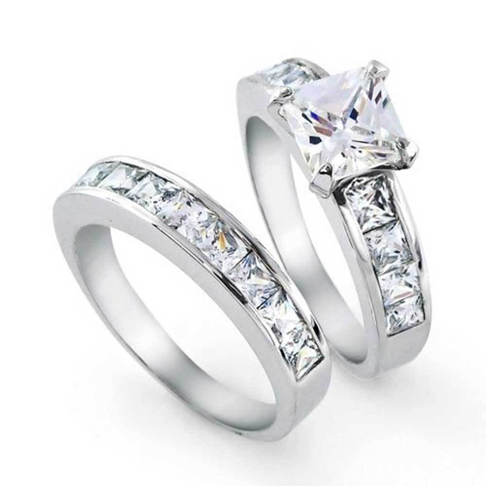 Wedding Rings Set
 Bling Jewelry Sterling Silver 2ct CZ Princess cut