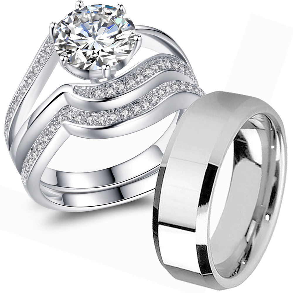 Wedding Rings Sets
 Couple Wedding Ring Sets His and Hers 925 Sterling Silver