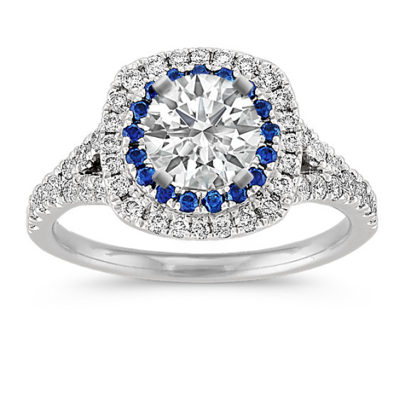 Wedding Rings Utah
 Diamond and Sapphire Engagement Ring with Pavé Setting