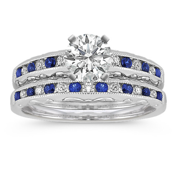 Wedding Rings Utah
 Vintage Sapphire and Diamond Wedding Set with Channel