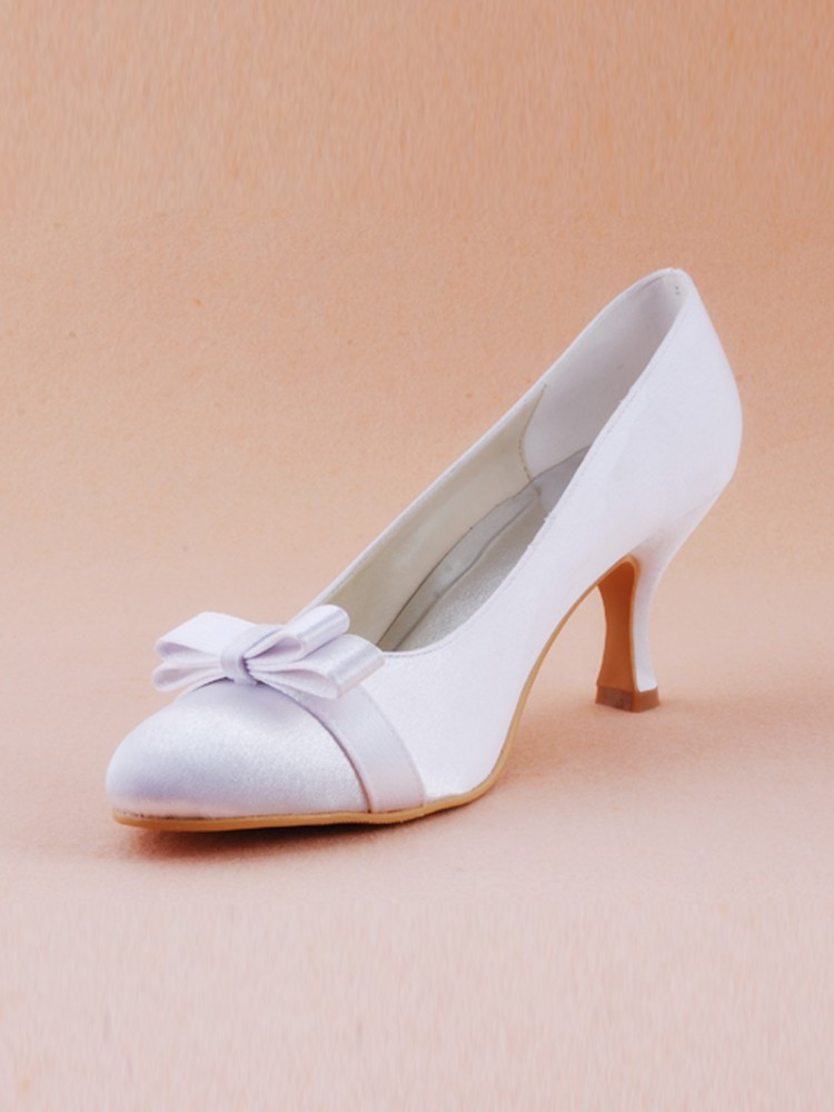 Wedding Shoes Dyeable
 Short Heel Bow Closed Toes Fashion White Dyeable Wedding