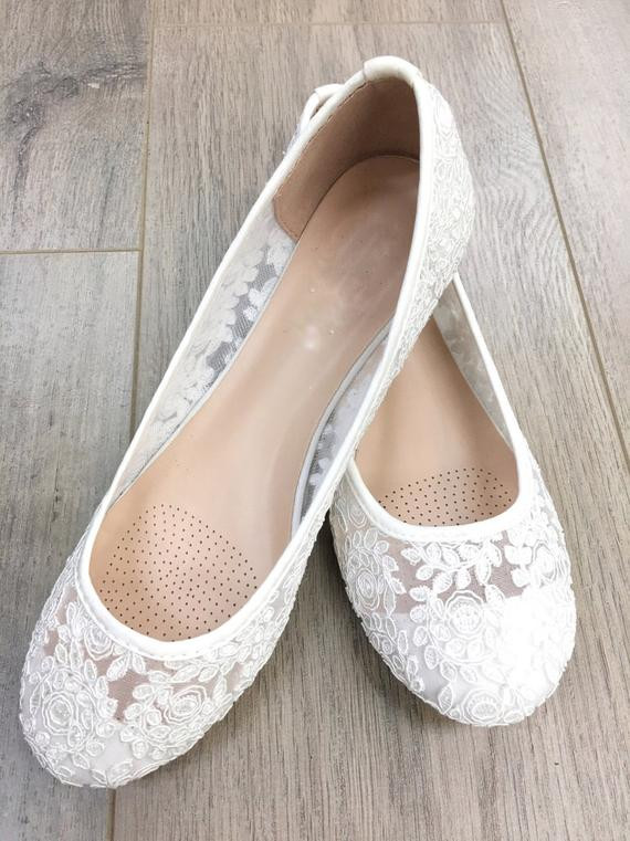 Wedding Shoes With Lace
 Women Wedding Shoes Bridesmaid Shoes White lace flats