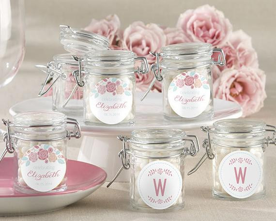 Wedding Shower Favor Ideas
 Personalized Glass Favor Jars Rustic Bridal Shower by