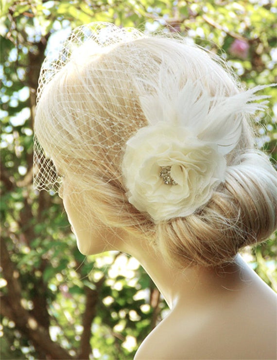 Wedding Updos With Birdcage Veil
 Bridal Birdcage Veil Wedding Hairstyles Bridal hair piece