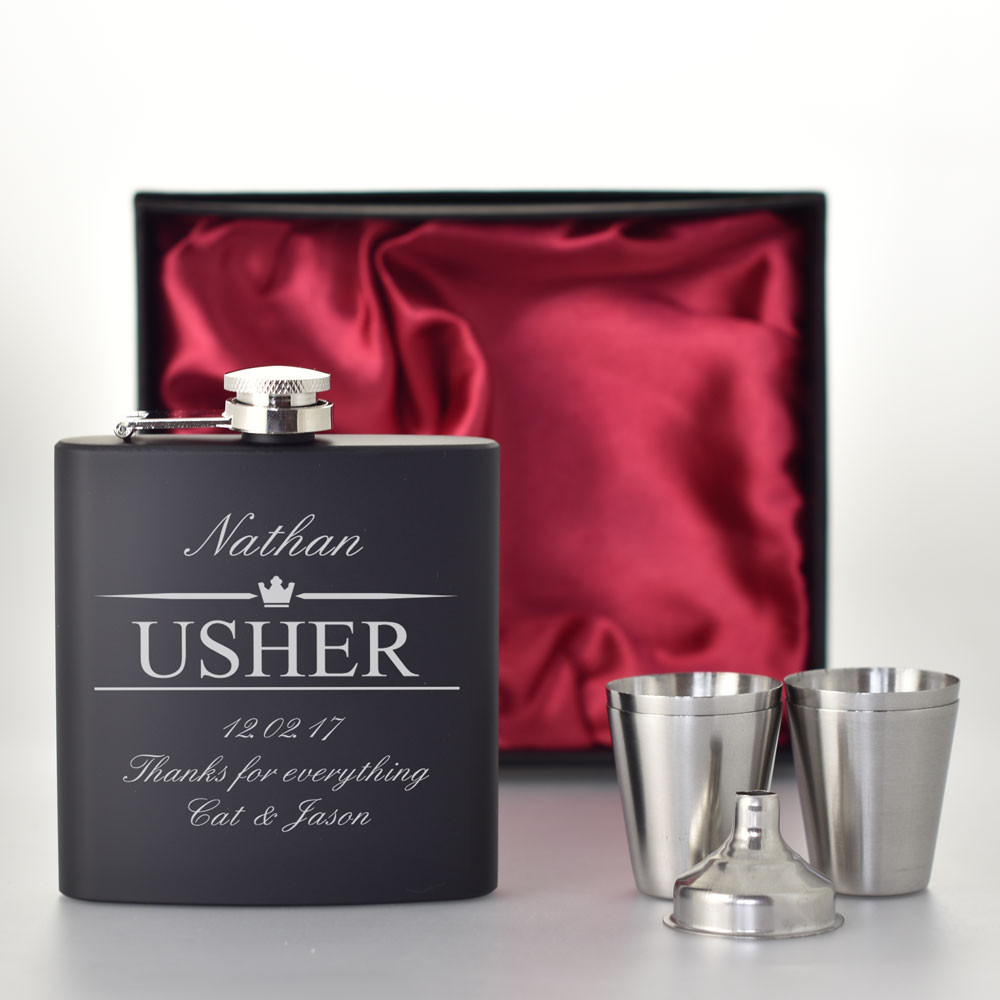 Wedding Usher Gifts
 Wedding Gifts For Usher Matte Black Hip Flask Set