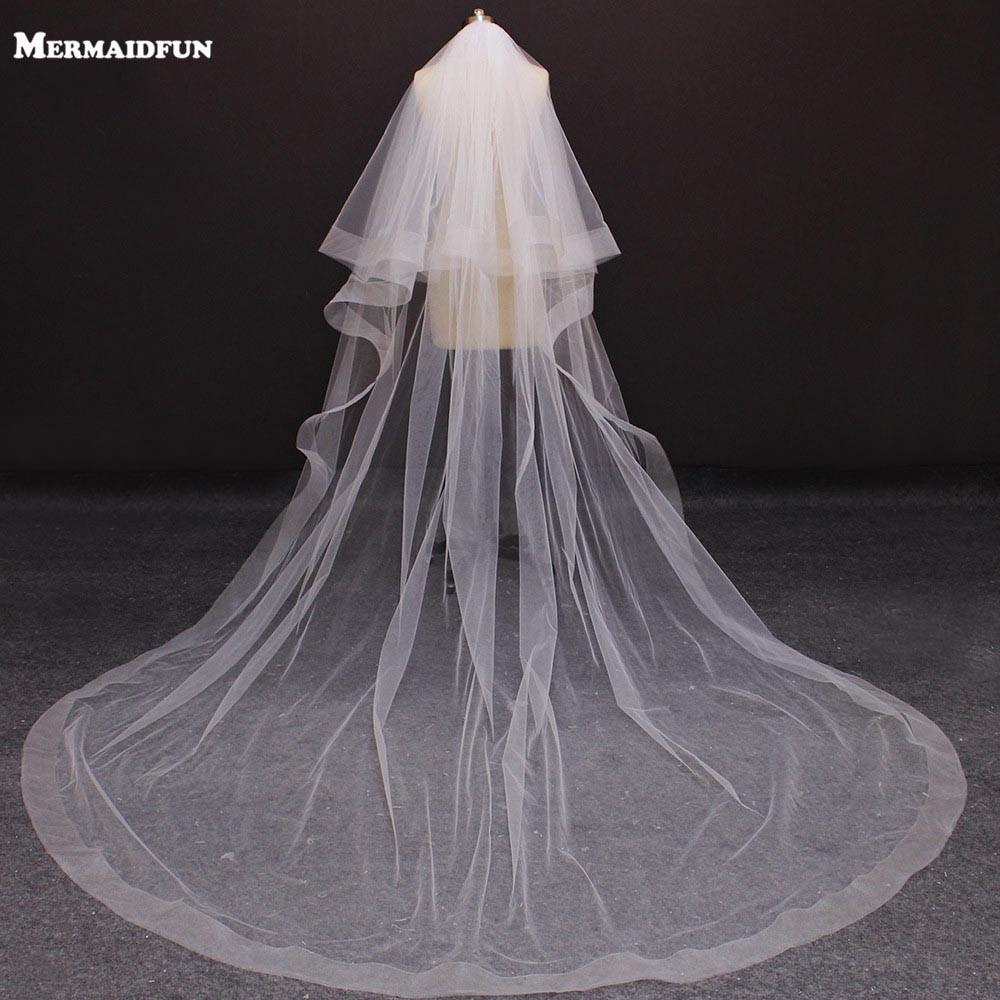 Wedding Veil Covering Face
 2018 New Two Layers Horsehair Edge 3 Meters Long Cathedral