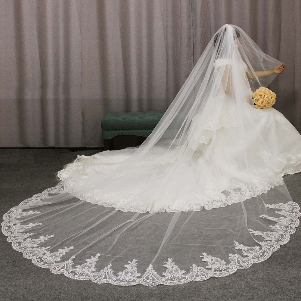 Wedding Veil Covering Face
 High Quality Lace Appliques Long 2 T Wedding Veil Cover