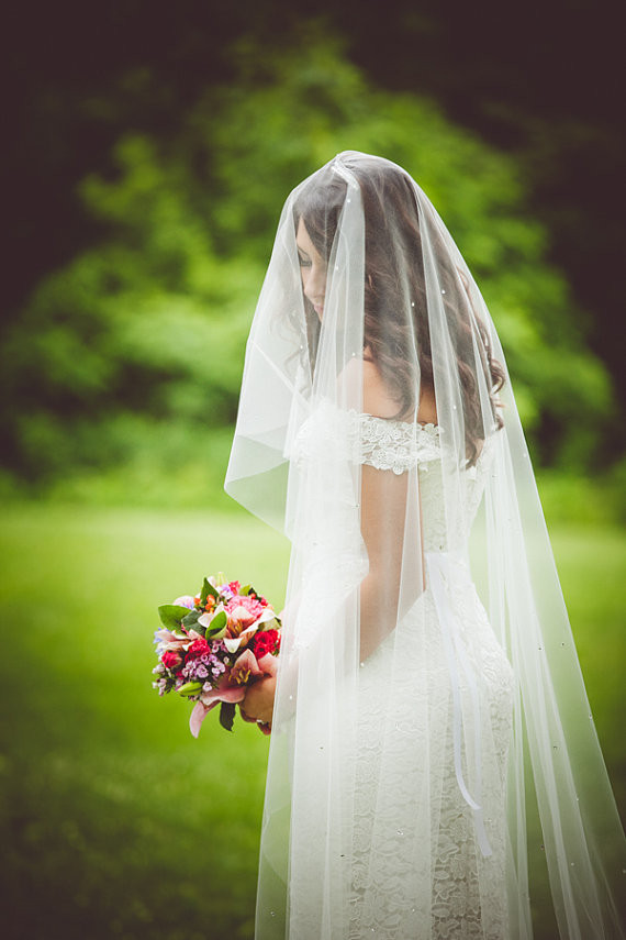 Wedding Veil Covering Face
 Long Length Wedding Veil with Swarovski Crystals
