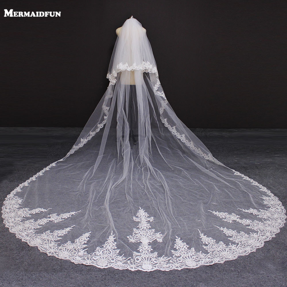 Wedding Veil Covering Face
 2018 New 2 Layers Lace Edge 4 Meters Wedding Veil with