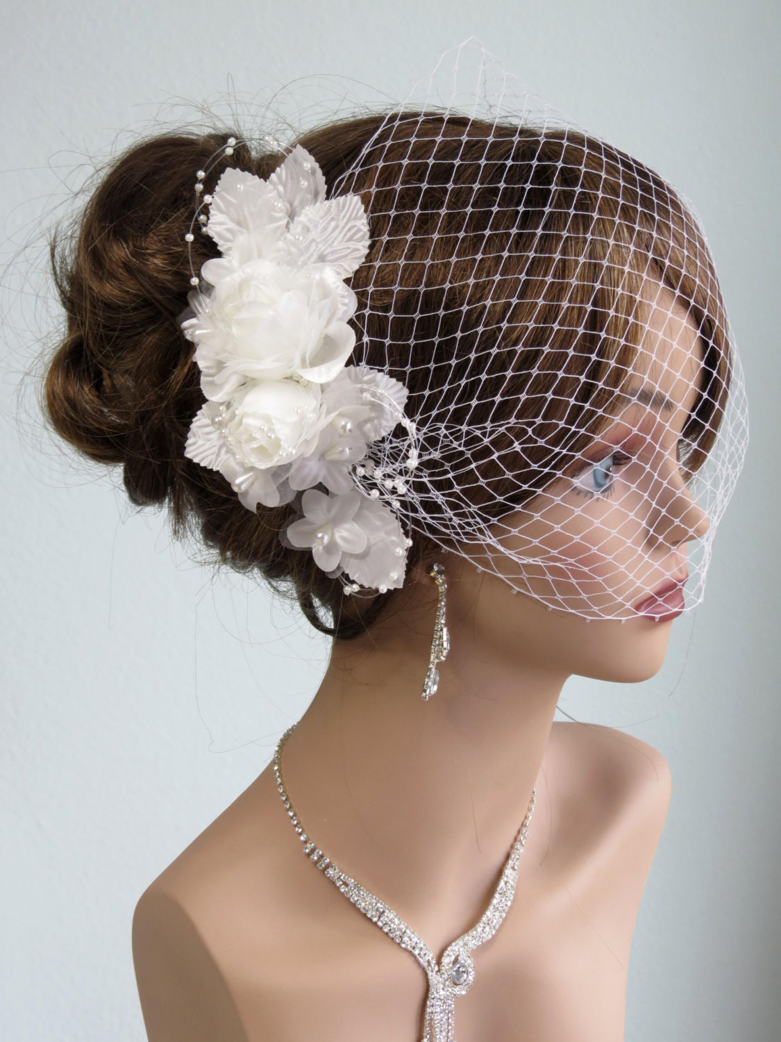 Wedding Veil Headpieces
 Wedding Ivory Headpiece with Bridal Birdcage Veil Fascinator