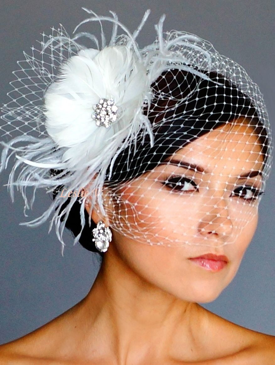 Wedding Veil Headpieces
 Vintage Style Brooch Fascinator Headpiece & Birdcage