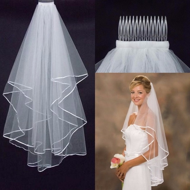 Wedding Veil Pictures
 Aliexpress Buy Simple Tulle White Ivory Two Layers