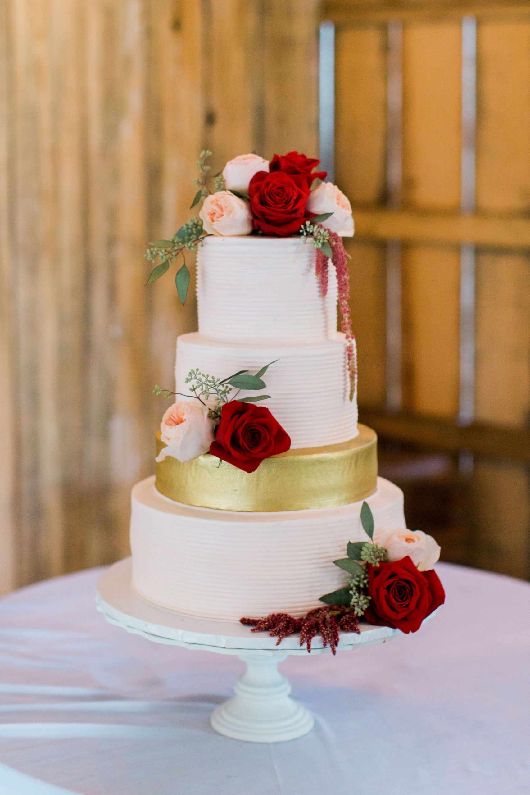 Weddings Cakes
 Romantic White Wedding Cake With Burgundy Flowers