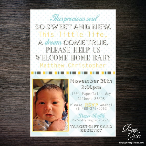 Welcome Baby Party Invitations
 Wel e Home New Baby Shower Invitations by PaperTalesCustom