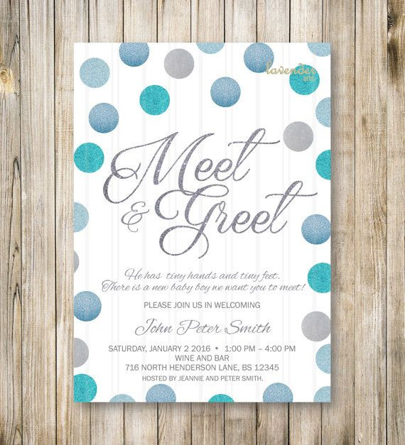 Welcome Baby Party Invitations
 MEET and GREET Invitation Silver Blue Glitters Meet the