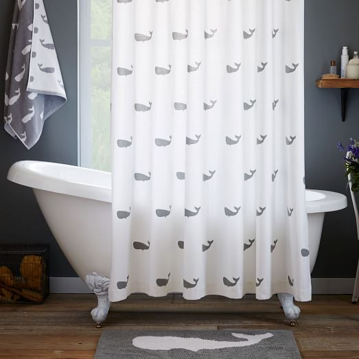 Whale Bathroom Decor
 Whale Shower Curtain Feather Gray