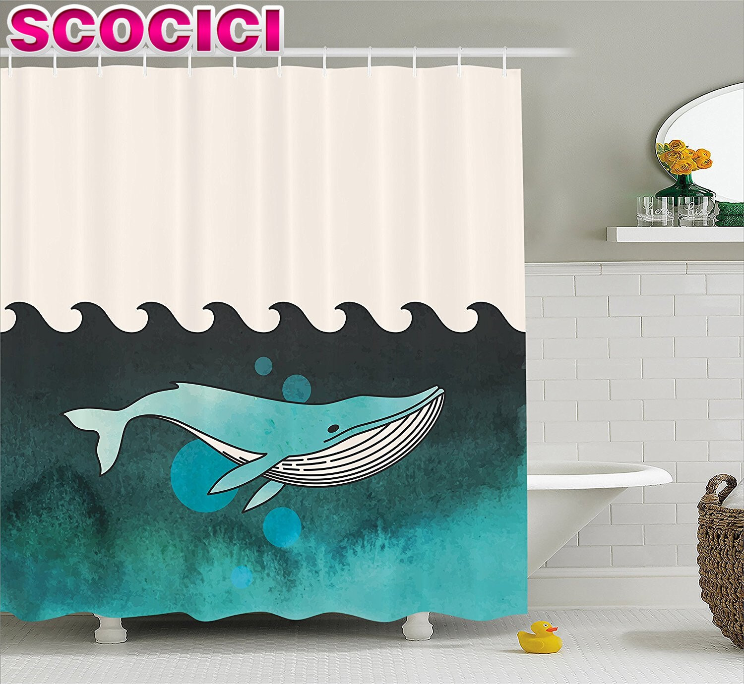 Whale Bathroom Decor
 Whale Decor Shower Curtain Huge Whale Swimming Under the