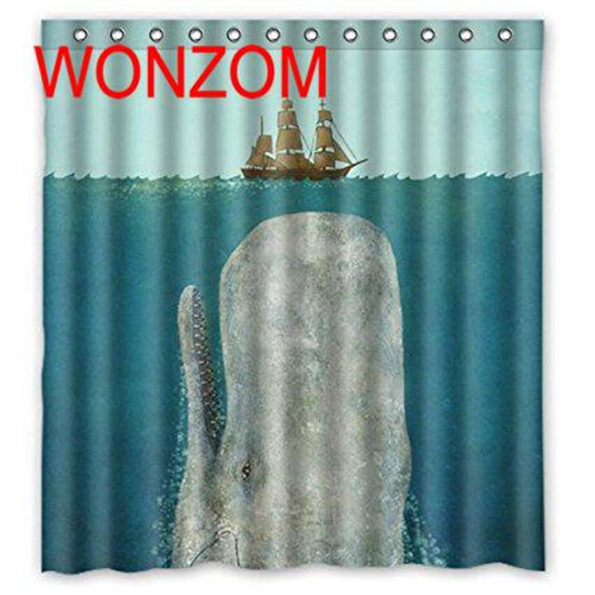 Whale Bathroom Decor
 WONZOM 3D Boat Whale Shower Curtains with 12 Hooks For