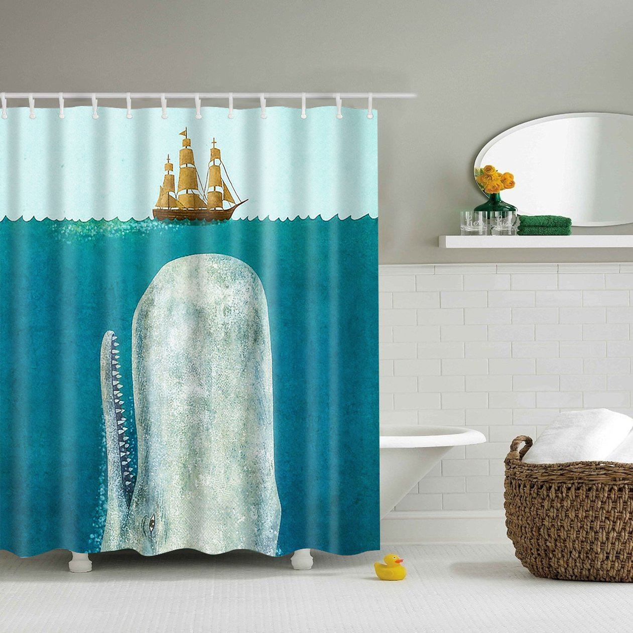 Whale Bathroom Decor
 Ancient Boat The Whale Shower Curtain
