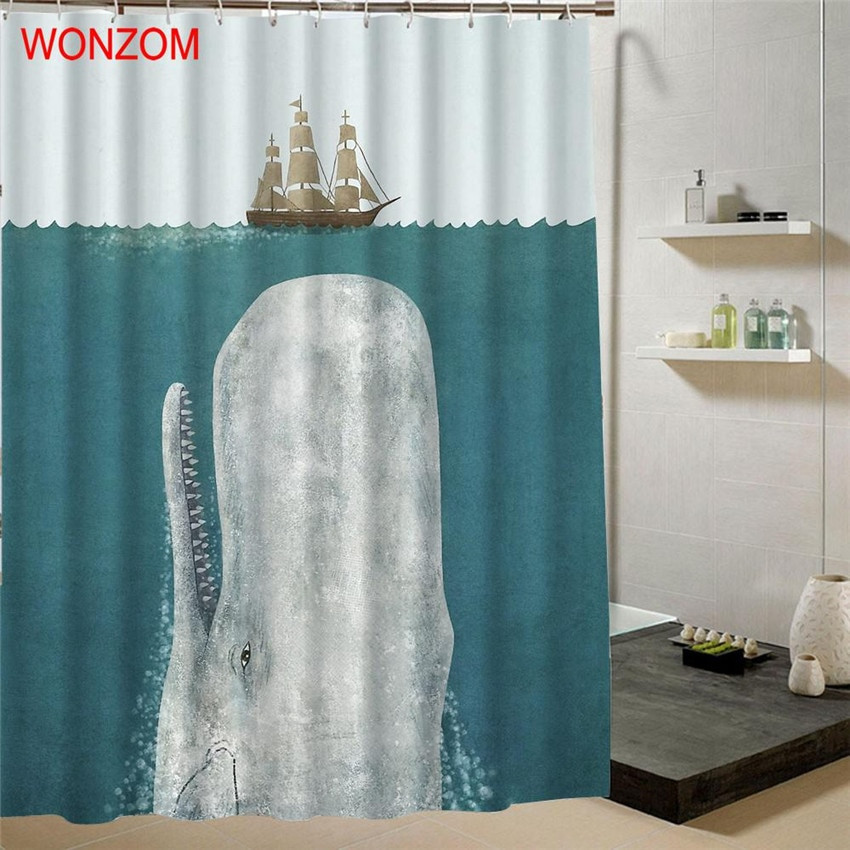 Whale Bathroom Decor
 WONZOM 1Pcs Whale Waterproof Shower Curtain Panda Bathroom