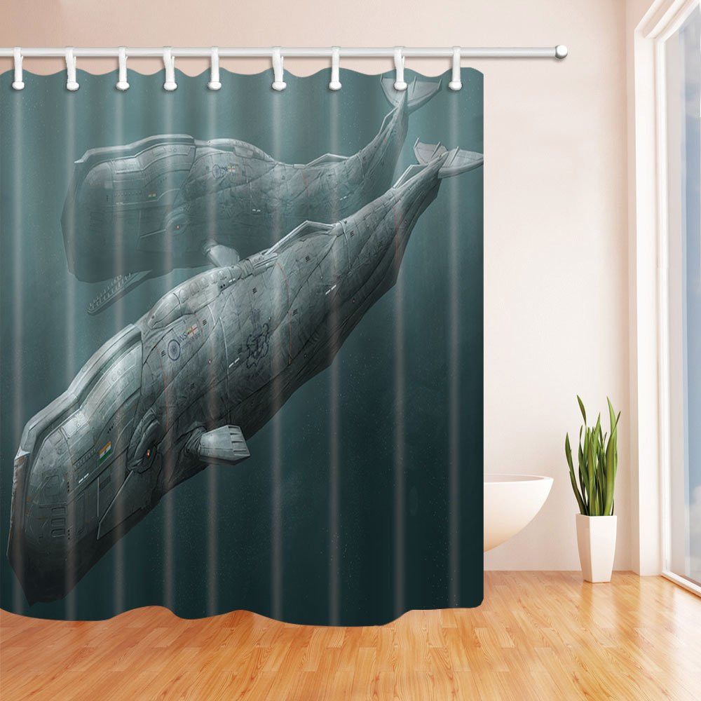 Whale Bathroom Decor
 Whale Shower Curtain Science Fiction Black Deep Sea Two