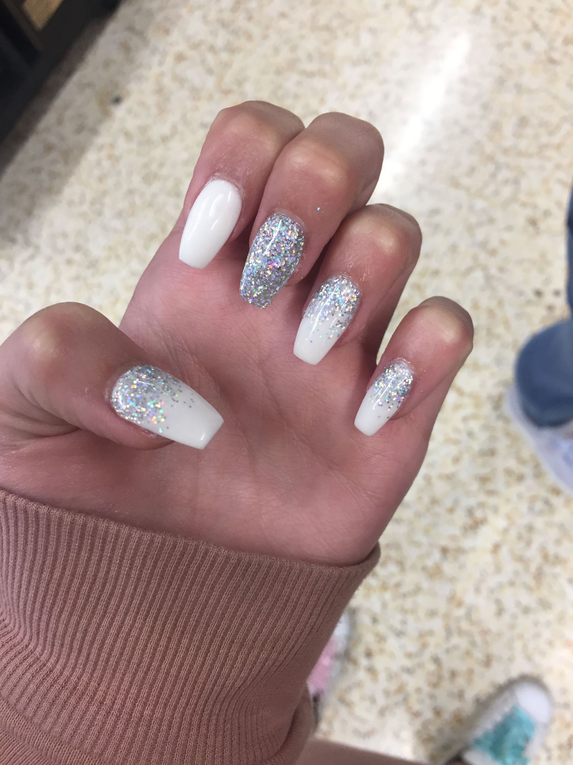White And Glitter Nails
 Pin on Nails