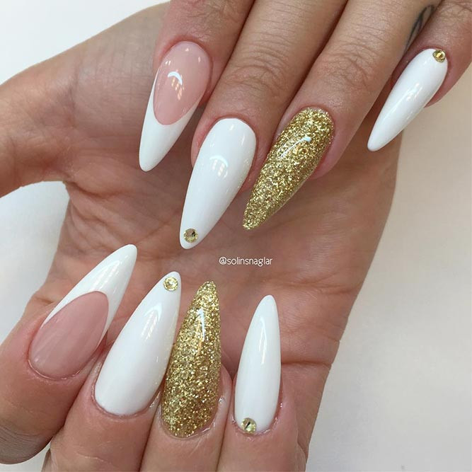 White And Gold Glitter Nails
 Best Hues For Almond Shaped Nails