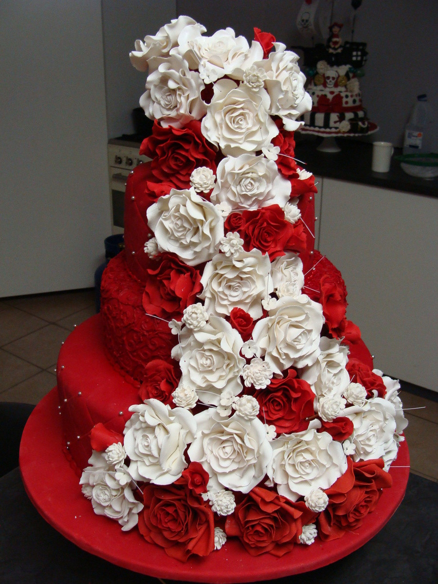 White And Red Wedding Cakes
 Red And White Rose Wedding Cake CakeCentral