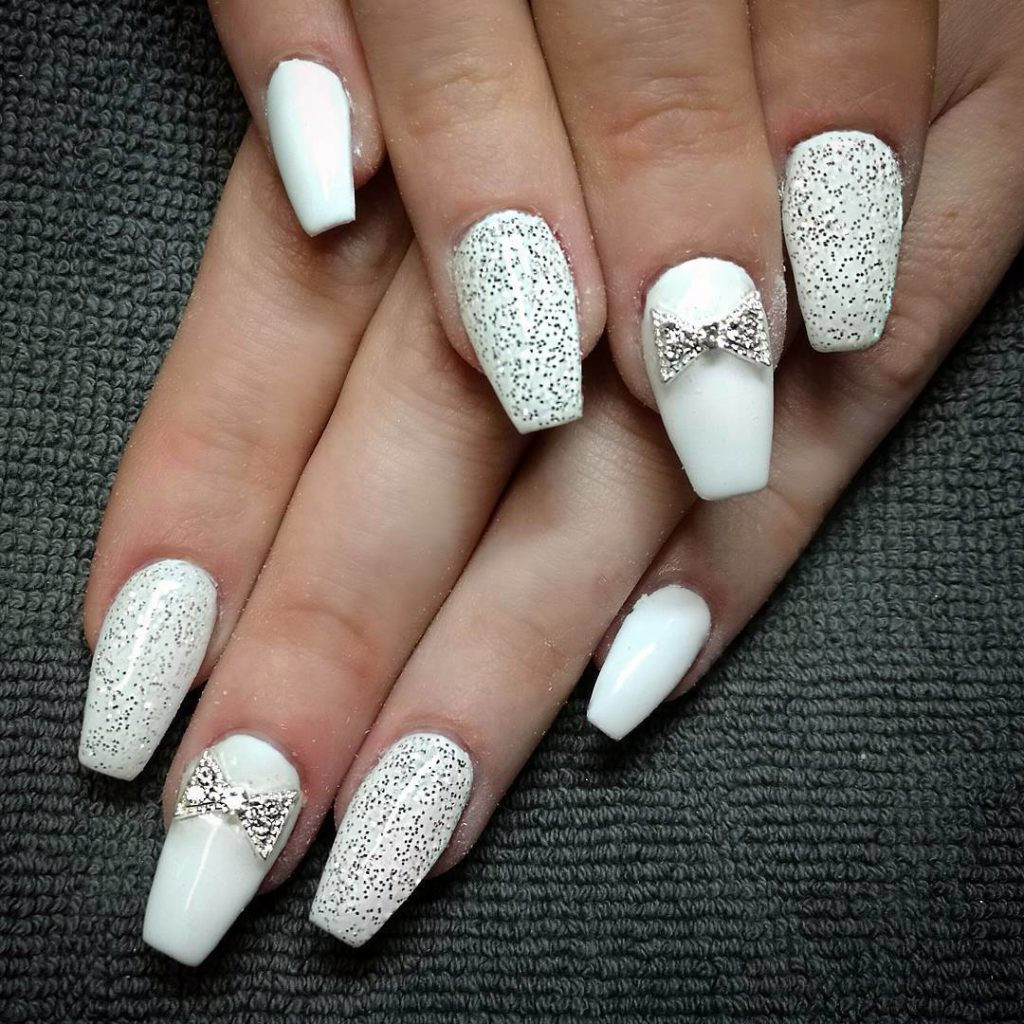 White And Silver Nail Designs
 Bold and stylish elegant Long White coffin nail IDEAS