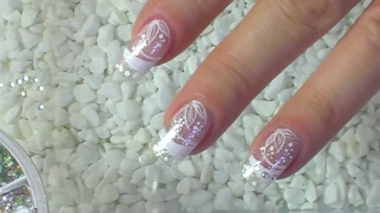 White And Silver Nail Designs
 NailArt Design Tutorial silver glitter with white flowers