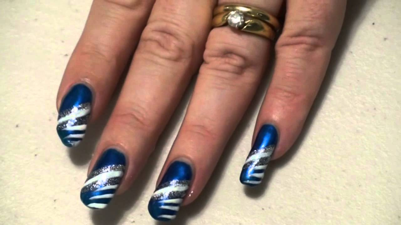 White And Silver Nail Designs
 Sparkly Blue White & Silver Nail Art Design Easy