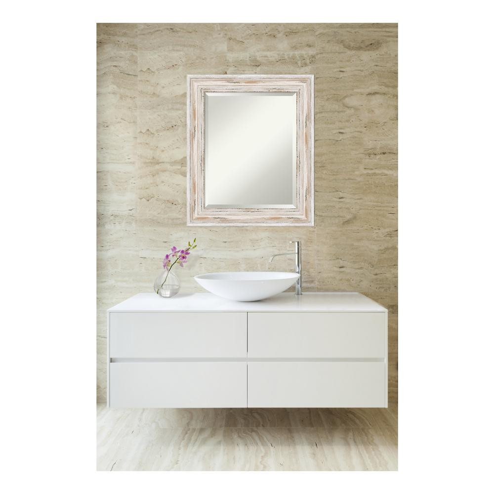 White Bathroom Mirror
 Amanti Art Alexandria White wash Wood 21 in W x 25 in H