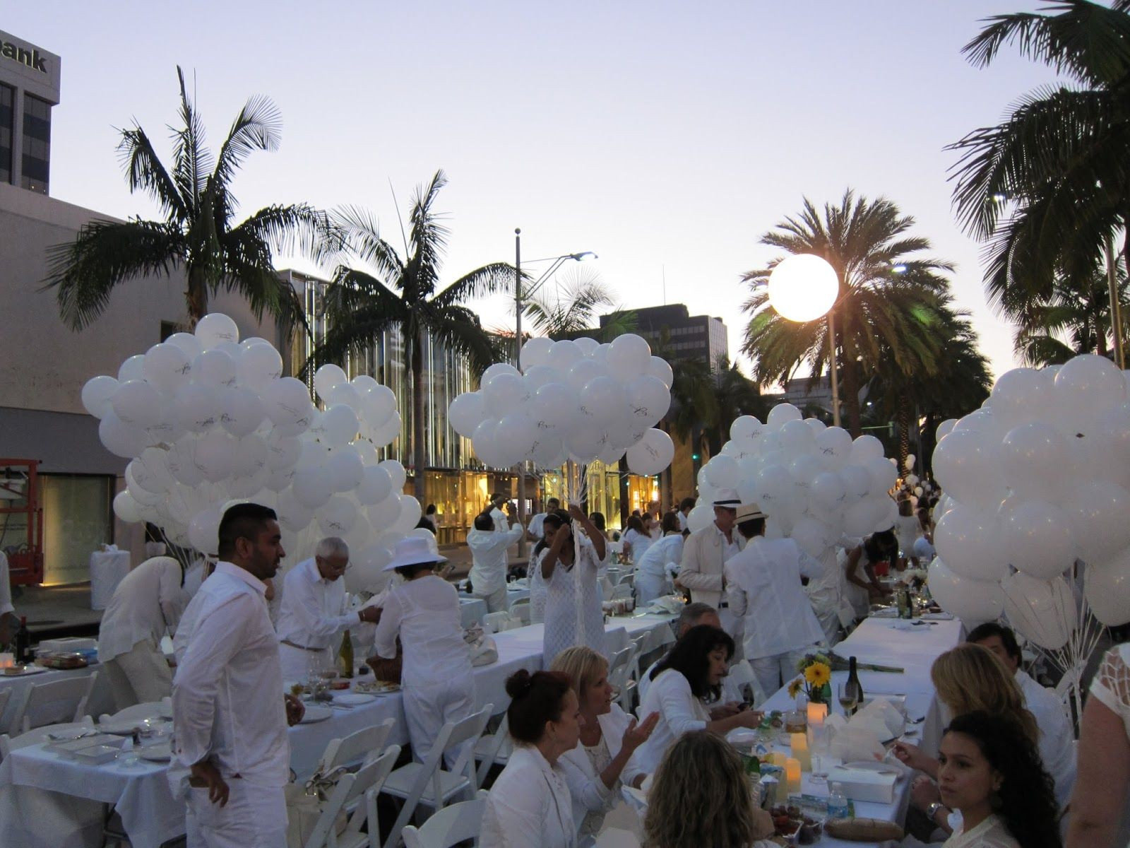 White Beach Party Ideas
 Diner en Blanc all white party Los Angeles palm trees
