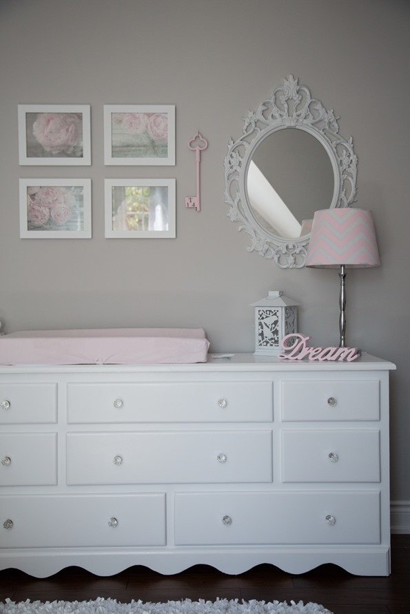White Dressers For Baby Room
 Pink and Gray Baby Girl Nursery Tour — Oh She Glows