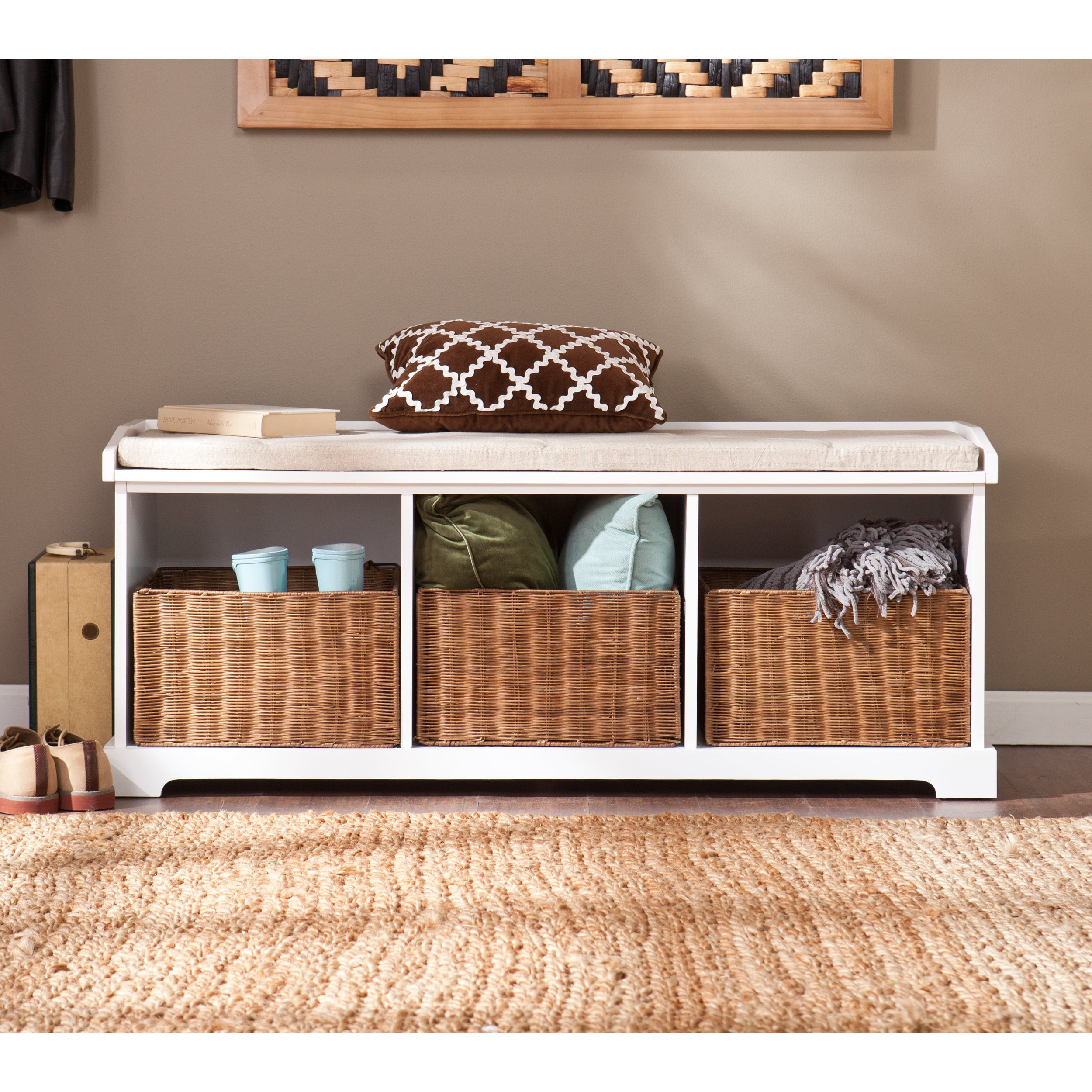 White Entryway Storage Benches
 Havenside Home Beaumont White Entryway Storage Bench