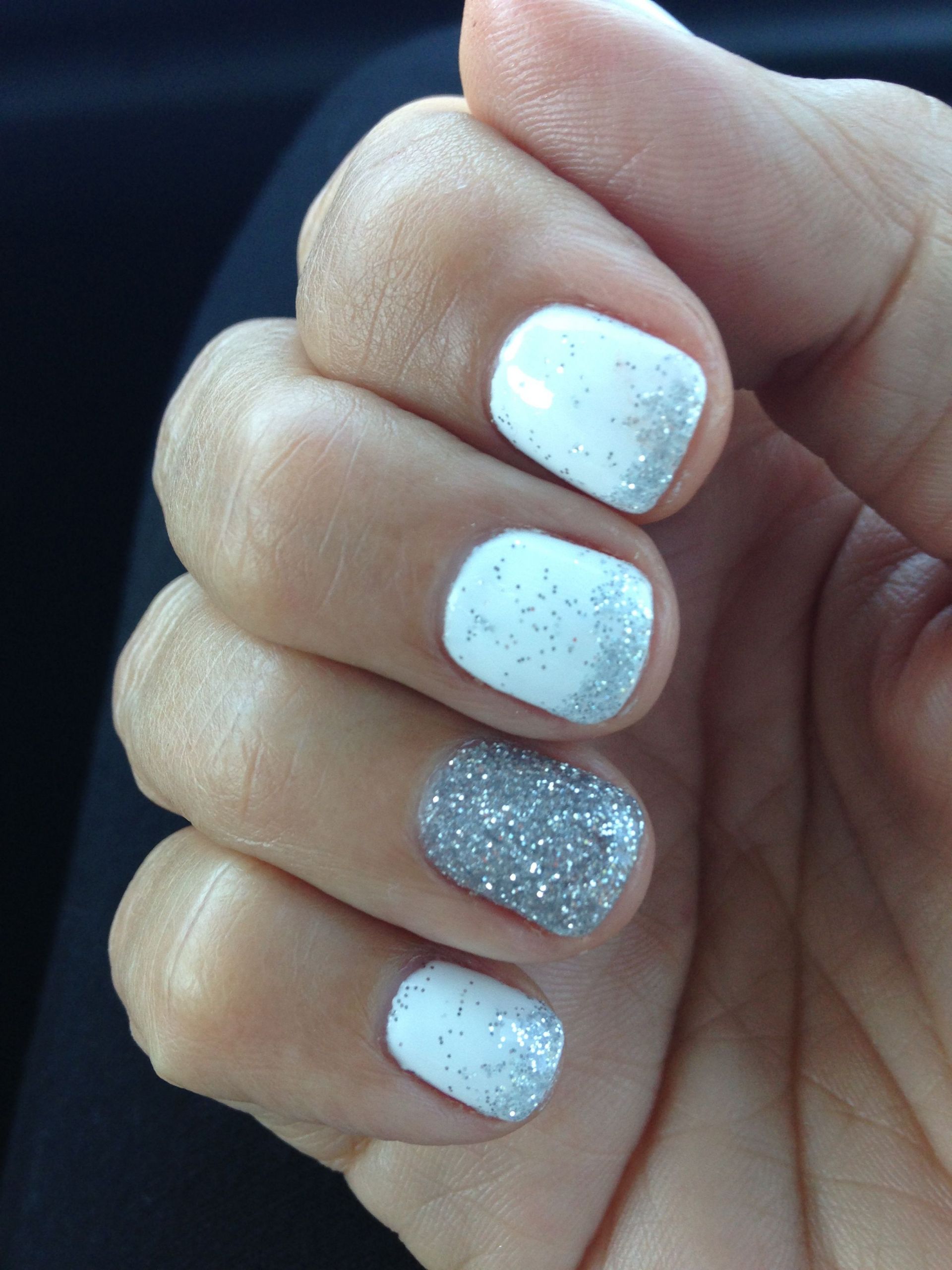 White Glitter Gel Nails
 Summer sparkle white gel nails